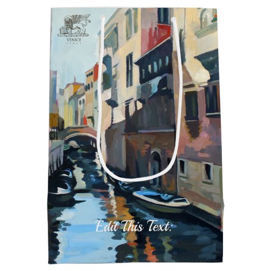 Boats op een Venetiaans kanaal Medium Cadeauzakje (Achterkant)