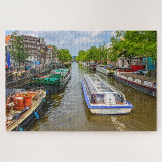 Boats op het kanaal in Amsterdam, Nederland Legpuzzel (Horizontaal)