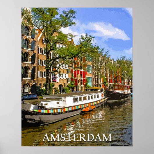 Boats op het Kanaal in Amsterdam Vintage Travel Poster (Voorkant)