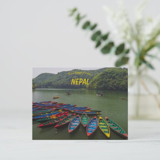 Boats op het Phewa-meer in Pokhara Nepal Briefkaart (Staand voorkant)