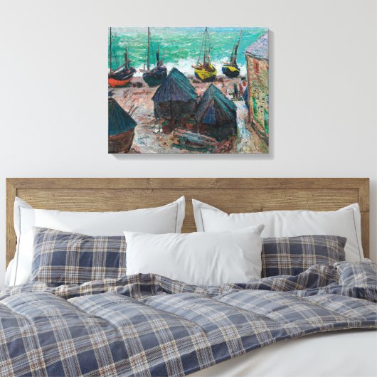 Boats op het strand bij É tretat | Claude Monet | Canvas Afdruk (Insitu (Slaapkamer))