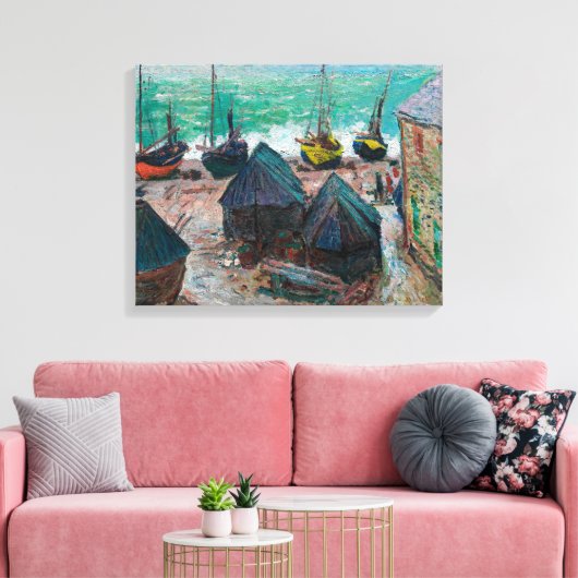 Boats op het strand bij É tretat | Claude Monet | Canvas Afdruk (Insitu (Woonkamer))