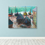 Boats op het strand bij É tretat | Claude Monet | Canvas Afdruk (Insitu (Houten vloer))