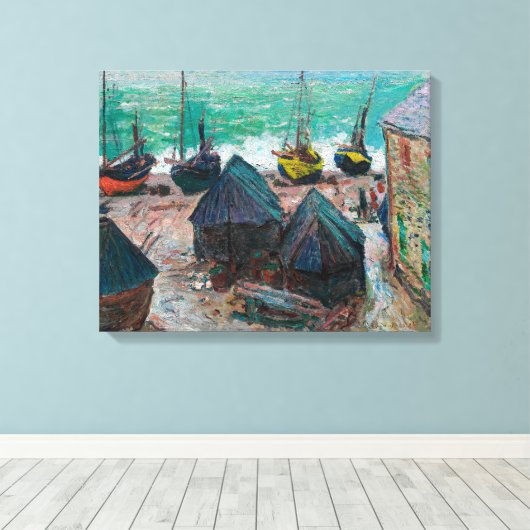 Boats op het strand bij É tretat | Claude Monet | Canvas Afdruk (Insitu (Houten vloer))