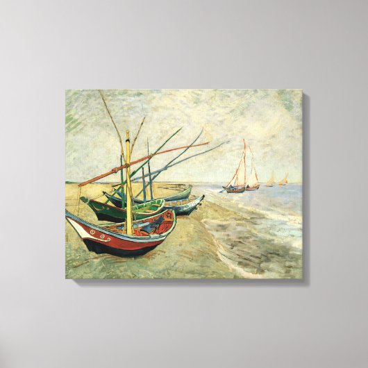 Boats op het strand bij Saintes-Maries Canvas Afdruk (Voorkant)