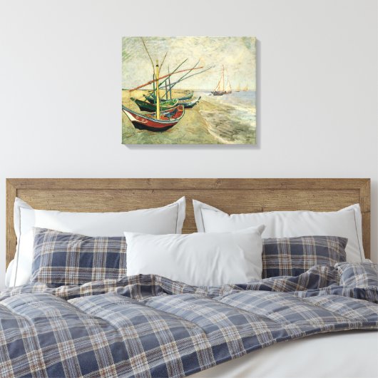 Boats op het strand bij Saintes-Maries Canvas Afdruk (Insitu (Slaapkamer))
