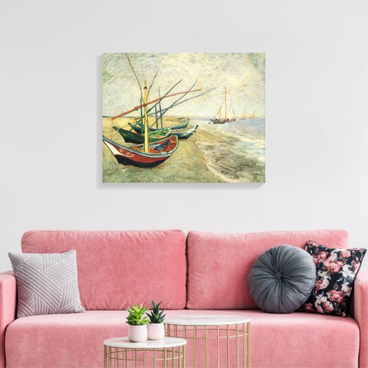 Boats op het strand bij Saintes-Maries Canvas Afdruk (Insitu (Woonkamer))