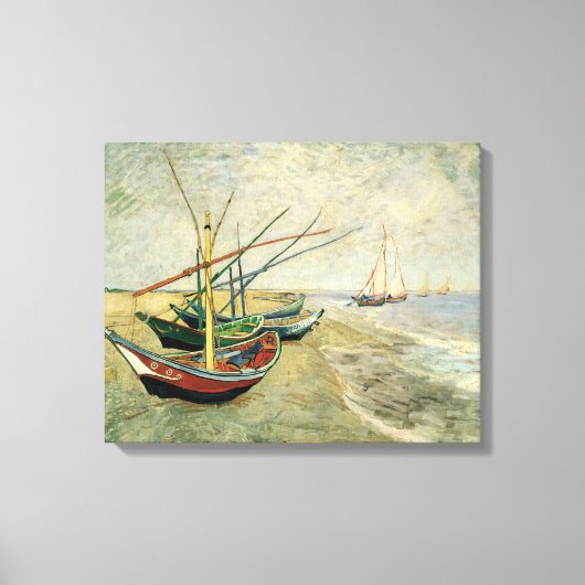 Boats op het strand bij Saintes-Maries Canvas Afdruk (Voorkant)