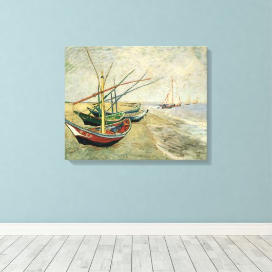 Boats op het strand bij Saintes-Maries Canvas Afdruk (Insitu (Houten vloer))