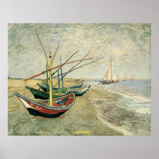 Boats op het strand bij Saintes-Maries - Van Gogh Poster (Voorkant)