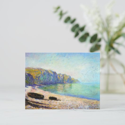 Boats op het strand in Pourville, Low Tide Monet Briefkaart (Staand voorkant)
