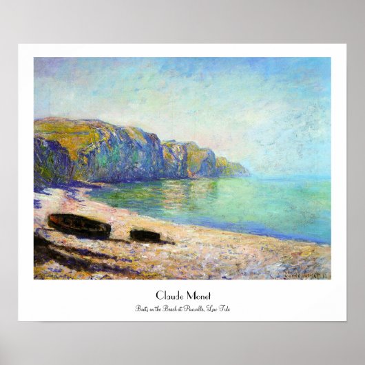 Boats op het strand in Pourville, Low Tide Monet Poster (Voorkant)