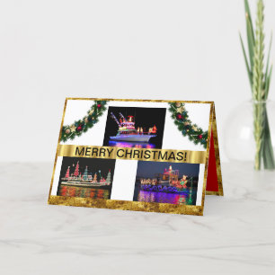 Boats op kerstkaarten feestdagen kaart