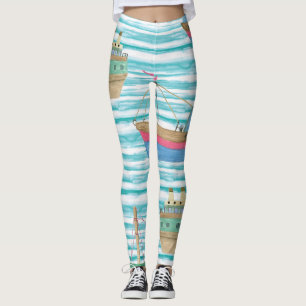 Boats Stripes: Waterverf schilderpatroon. Leggings