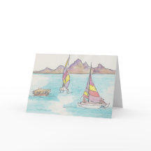 "Boats Waterverf Sketch/Fiji" Wenskaart