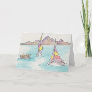 "Boats Waterverf Sketch/Fiji" Wenskaart Feestdagen Kaart