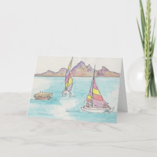 "Boats Waterverf Sketch/Fiji" Wenskaart Feestdagen Kaart