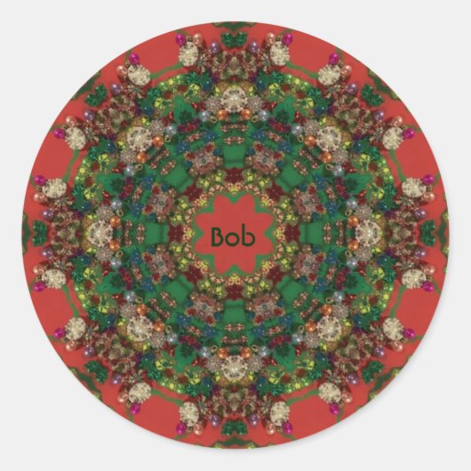 BOB ~ CHRISTMAS ~ Yellow Green Red Blue ~ Ronde Sticker (Voorkant)