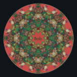 BOB ~ CHRISTMAS ~ Yellow Green Red Blue ~ Ronde Sticker<br><div class="desc">Dit is een kaleidoscoop gemaakt van rood,  geel,  blauw,  wit en groen. Het heeft een uitgesproken 3D-ontwerp.</div>