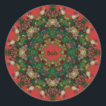 BOB ~ CHRISTMAS ~ Yellow Green Red Blue ~ Ronde Sticker<br><div class="desc">Dit is een kaleidoscoop gemaakt van rood,  geel,  blauw,  wit en groen. Het heeft een uitgesproken 3D-ontwerp.</div>