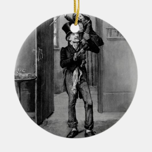 Bob Cratchit en Tiny Tim. Keramisch Ornament (Voorkant)