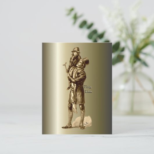 Bob Cratchit en Tiny Tim KerstCarol Feestdagenkaart (Staand voorkant)