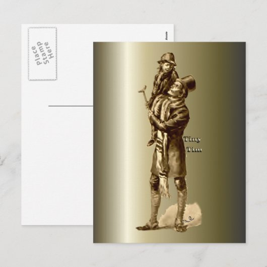 Bob Cratchit en Tiny Tim KerstCarol Feestdagenkaart (Voorkant / Achterkant)