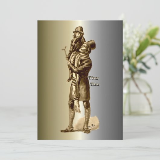 Bob Cratchit en Tiny Tim KerstCarol Feestdagenkaart (Staand voorkant)