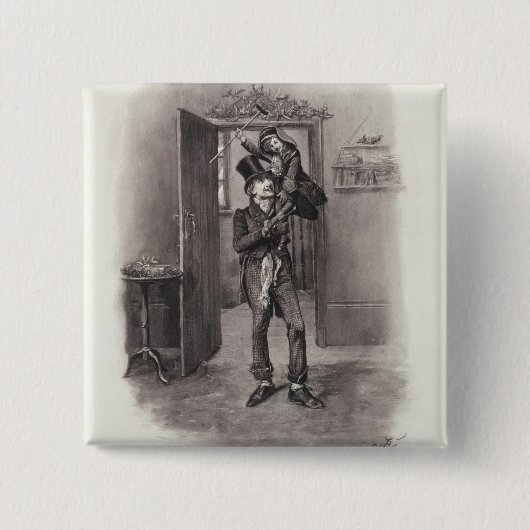 Bob Cratchit en Tiny Tim uit 'Charles Dickens: Vierkante Button 5,1 Cm (Voorkant)