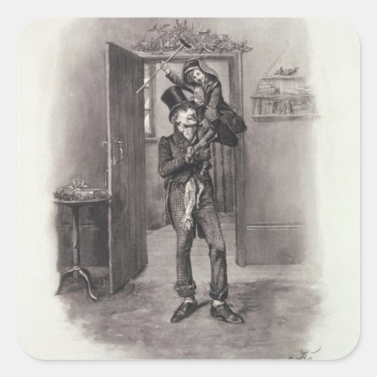 Bob Cratchit en Tiny Tim uit 'Charles Dickens: Vierkante Sticker (Voorkant)
