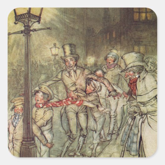 Bob Cratchit ging een dia op Cornhill neer Vierkante Sticker (Voorkant)