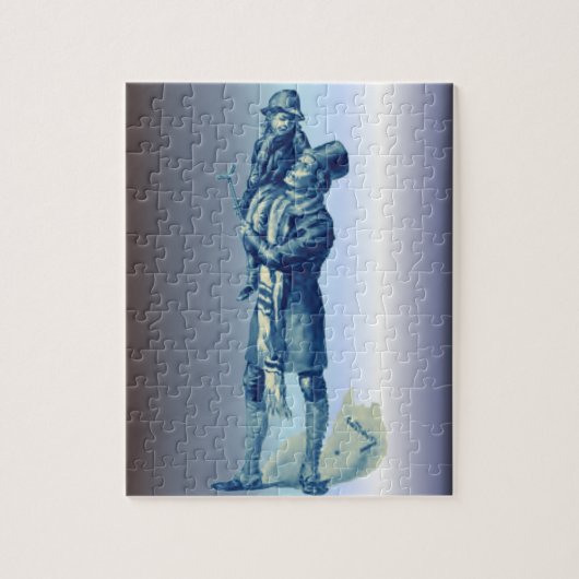 Bob Cratchit Holding Tiny Tim KerstCarol Legpuzzel (Verticaal)