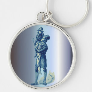 Bob Cratchit houdt Tiny Tim KerstCarol vast Sleutelhanger