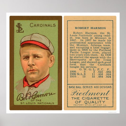 Bob Harmon Cardinals Baseball 1911 Poster (Voorkant)
