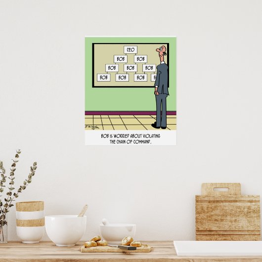 Bob is de enige op de organigram poster (Keuken)