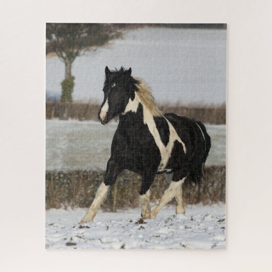 Bob Langrish Black and White Welsh Cob in the Snow Legpuzzel (Verticaal)