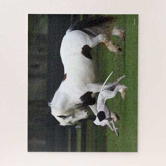 Bob Langrish Gypsy Vanner en Dog die samen lopen Legpuzzel (Verticaal)