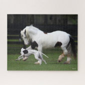 Bob Langrish Gypsy Vanner en Dog die samen lopen Legpuzzel (Horizontaal)