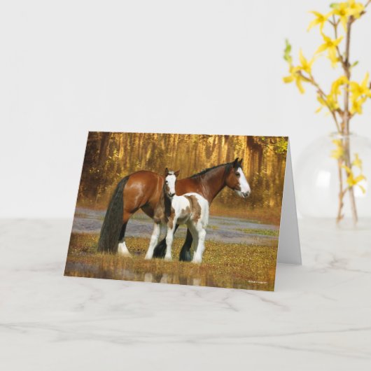 Bob Langrish | Gypsy Vanner Mare and Foal Fantasy Kaart (Gele Bloem)