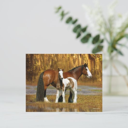 Bob Langrish | Gypsy Vanner Mare en Foal Fantasy Briefkaart (Staand voorkant)