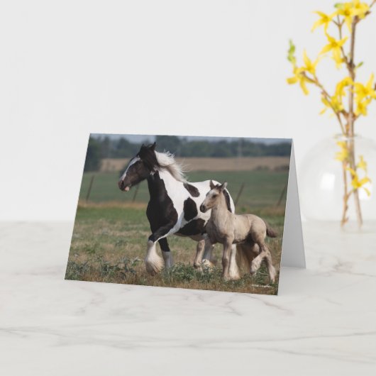 Bob Langrish | Gypsy Vanner Mare en Foal Running Kaart (Gele Bloem)