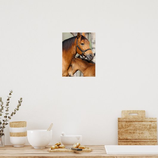 Bob Langrish Quarter Horse Mare en Foal Headshot Poster (Keuken)