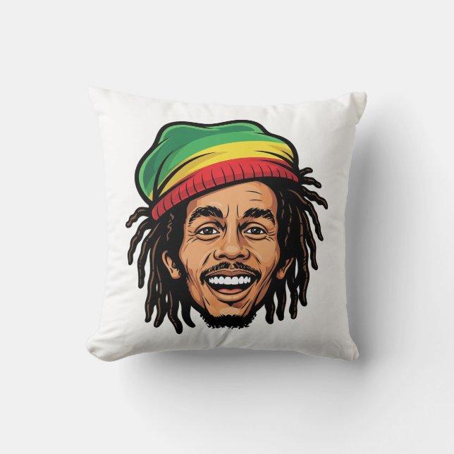 Bob Marley Geïnspireerde Cartoon Dreadlock Rasta Kussen (Voorkant)