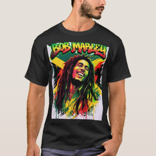 Bob Marley Reggae Muziek Kleurrijk Portret T-Shirt