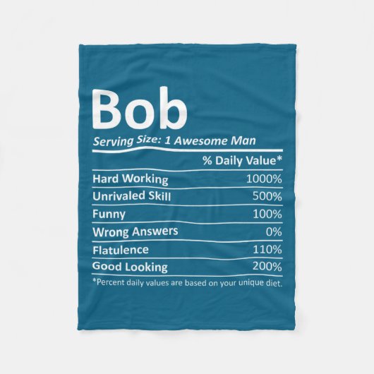 Bob Nutrition Funny Birthday D Name Gif  Fleece Deken (Voorkant)