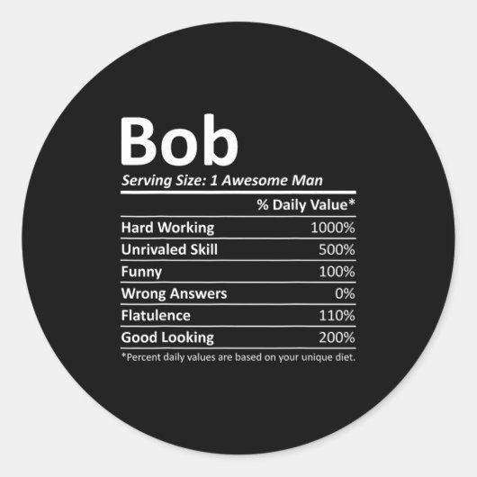Bob Nutrition Funny Birthday D Name Gif  Ronde Sticker (Voorkant)