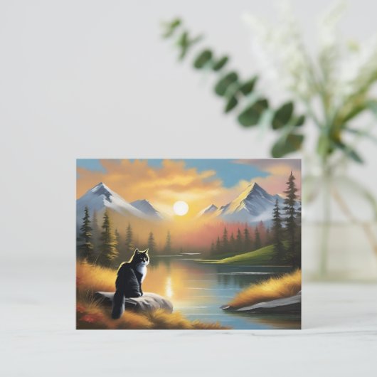 Bob Ross Style Cat Briefkaart (Staand voorkant)