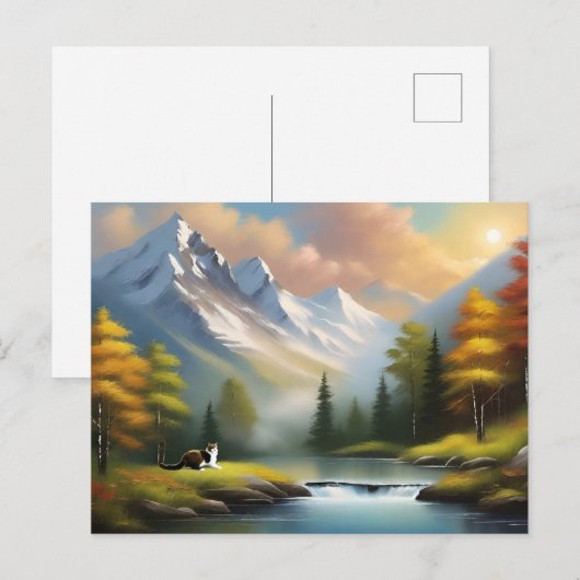 Bob Ross Style Cat Briefkaart (Voorkant / Achterkant)