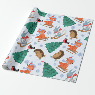 Bob-Sledding Forest Friends   kerstsneeuwbomen Cadeaupapier
