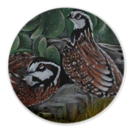 Bob White Quails Keramische Knop (Voorkant)